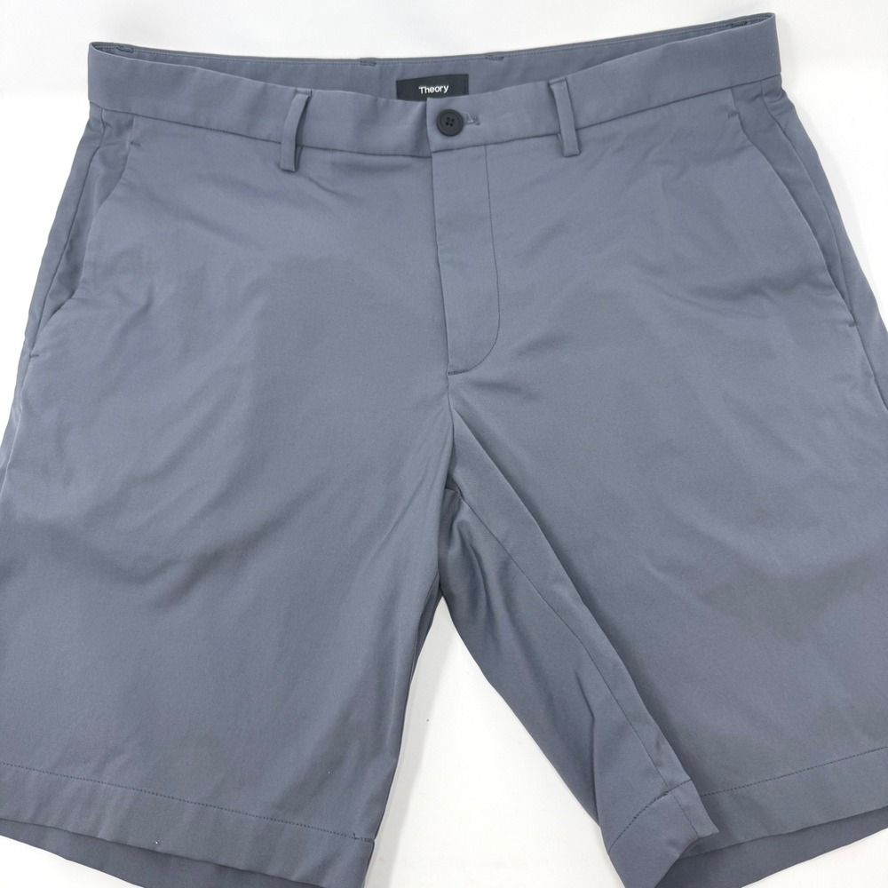 Theory Mens Size 34 Zaine SW S Neoteric Shorts Gray Slim Fit Flat Front